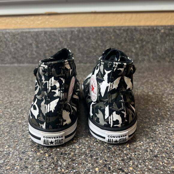 Converse All Star Infant Toddler 9 Black Canvas Sneakers Snap Hi Top Whale Print - Picture 9 of 11